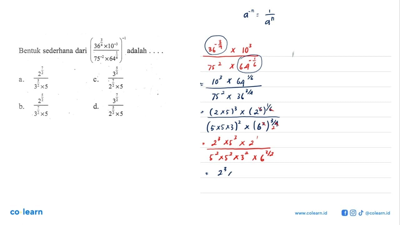 Bentuk sederhana dari ((366(3/4) x 10^-3)/(75^-2 x