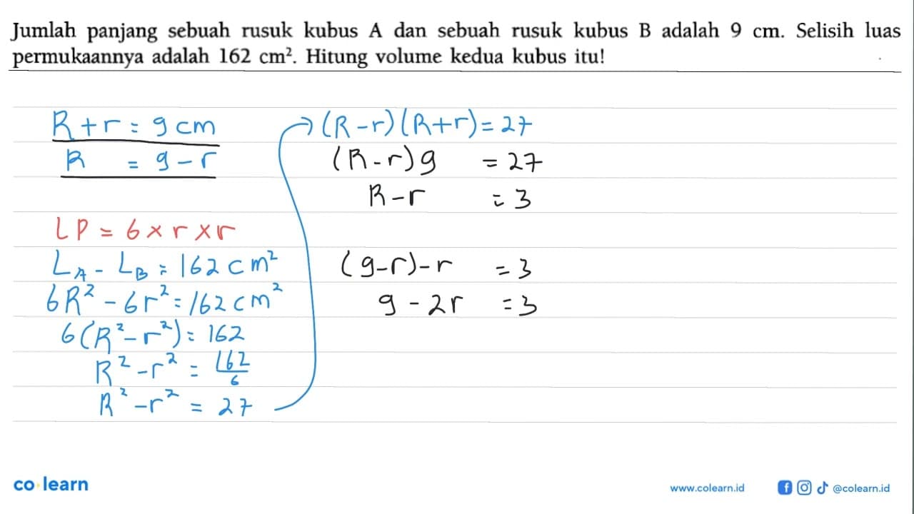 Jumlah panjang sebuah rusuk kubus A dan sebuah rusuk kubus