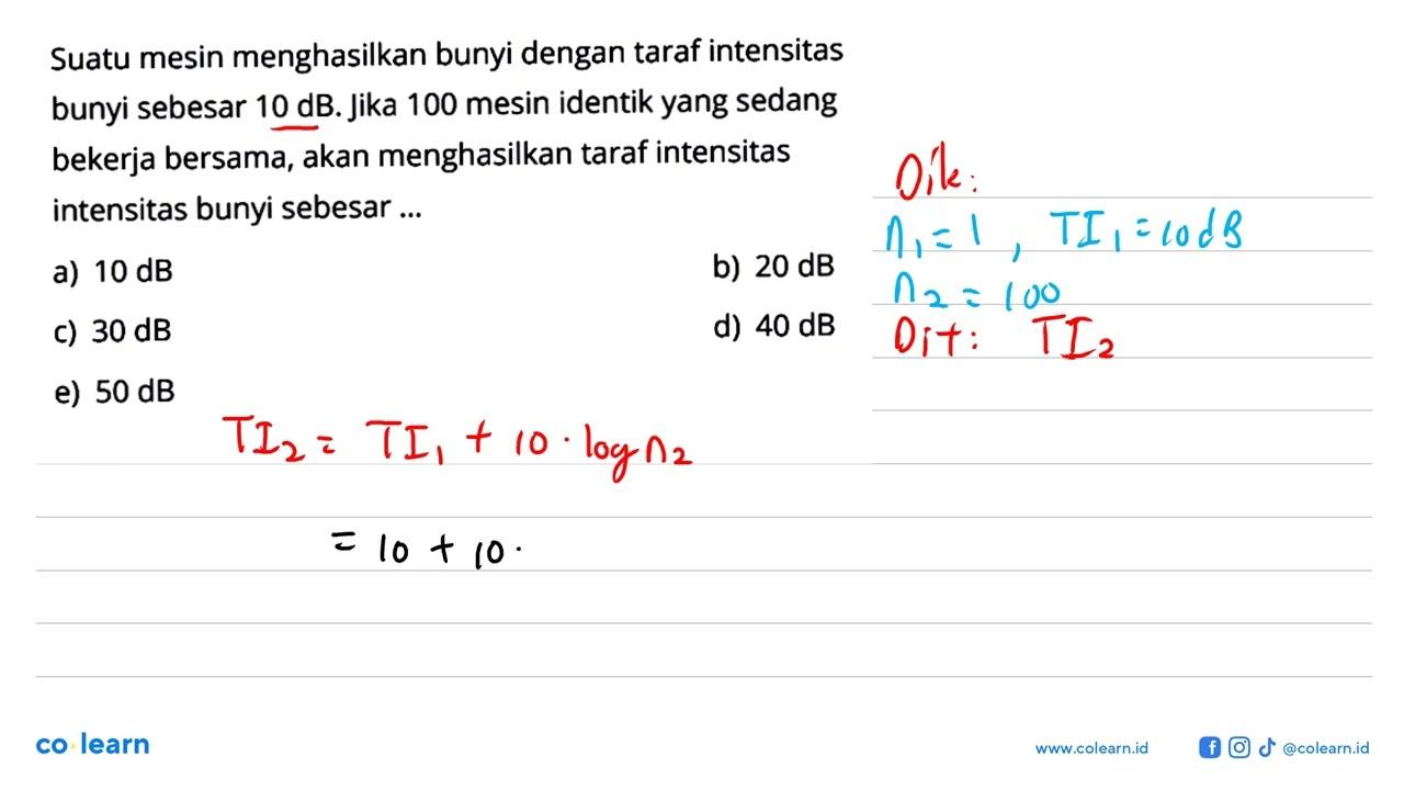 Suatu mesin menghasilkan bunyi dengan taraf intensitas