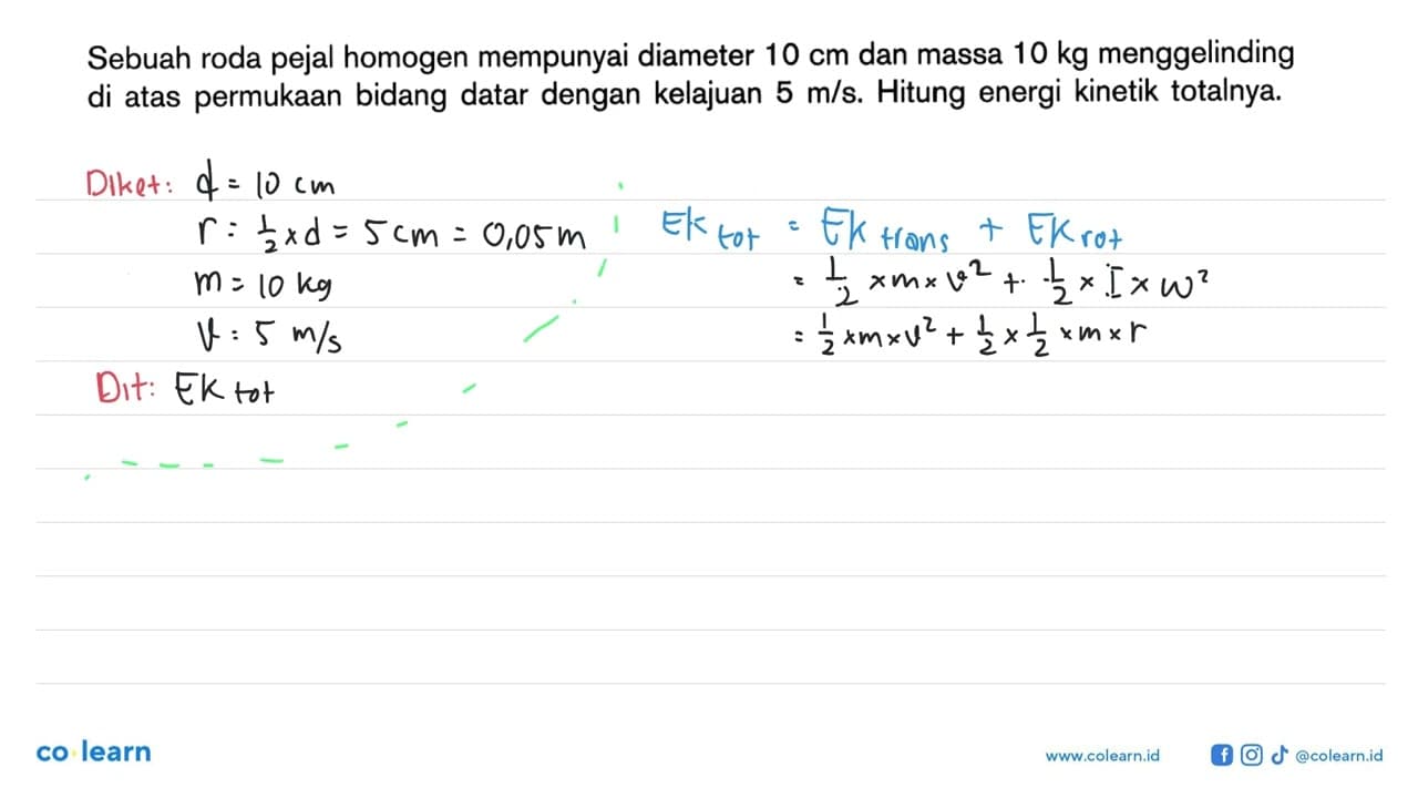 Sebuah roda pejal homogen mempunyai diameter 10 cm dan