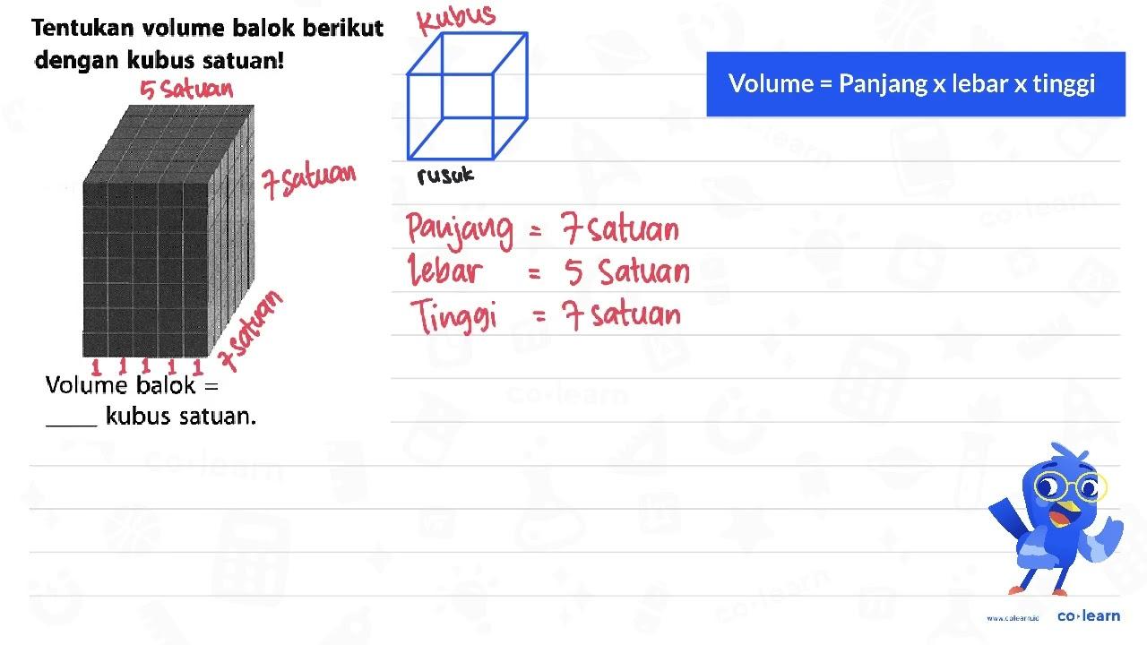 Tentukan volume balok berikut dengan kubus satuan! Volume