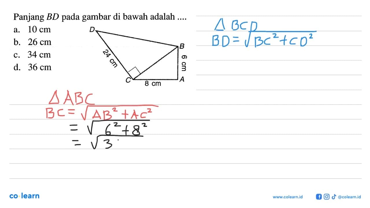 Panjang BD pada gambar di bawah adalah .... A B C D 24 cm 8