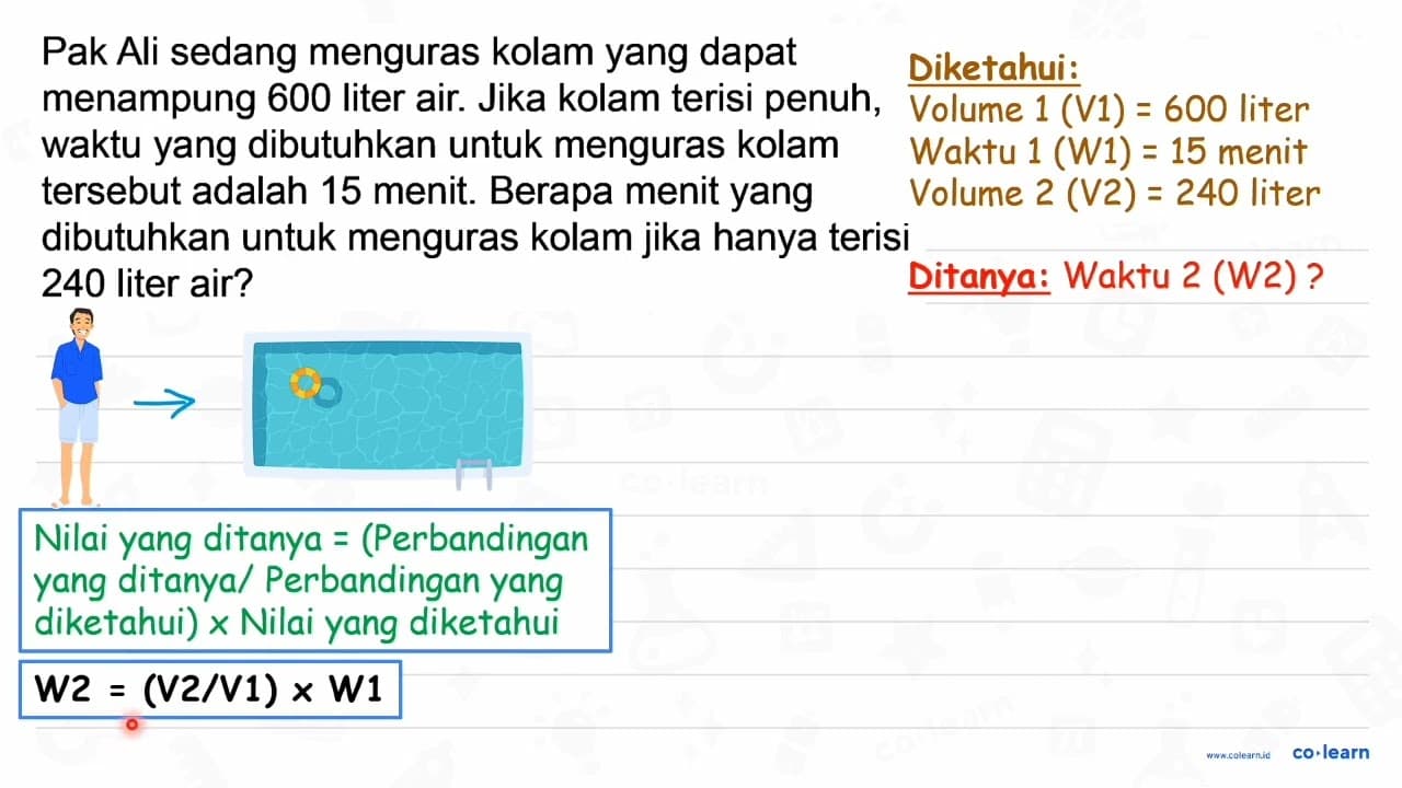 Pak Ali sedang menguras kolam yang dapat menampung 600