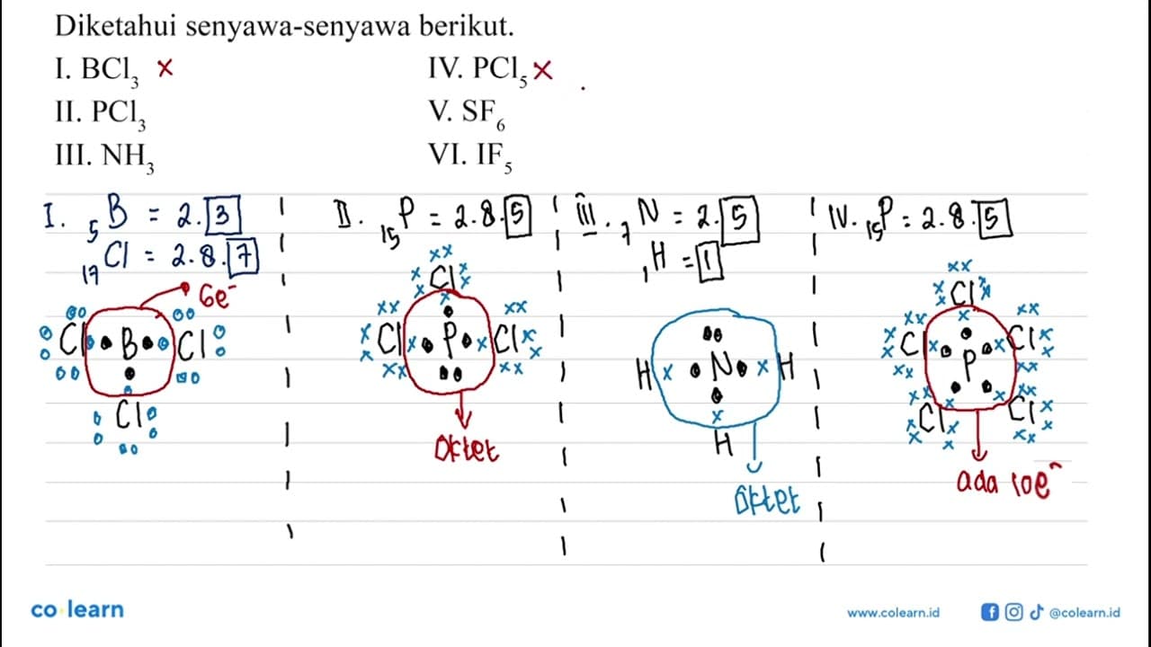 Diketahui senyawa-senyawa berikut. I. BCl3 II. PCl3 III.