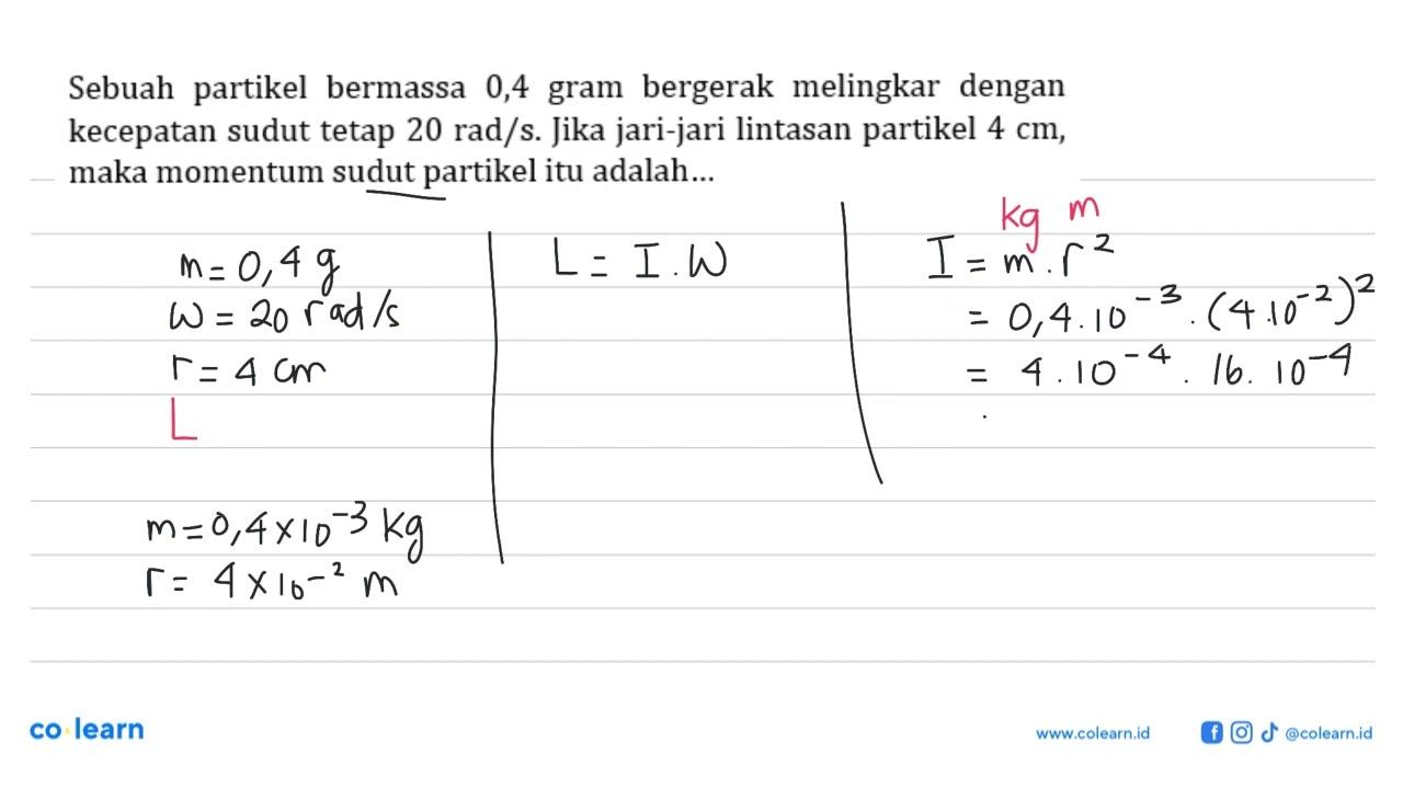 Sebuah partikel bermassa 0,4 gram bergerak melingkar dengan