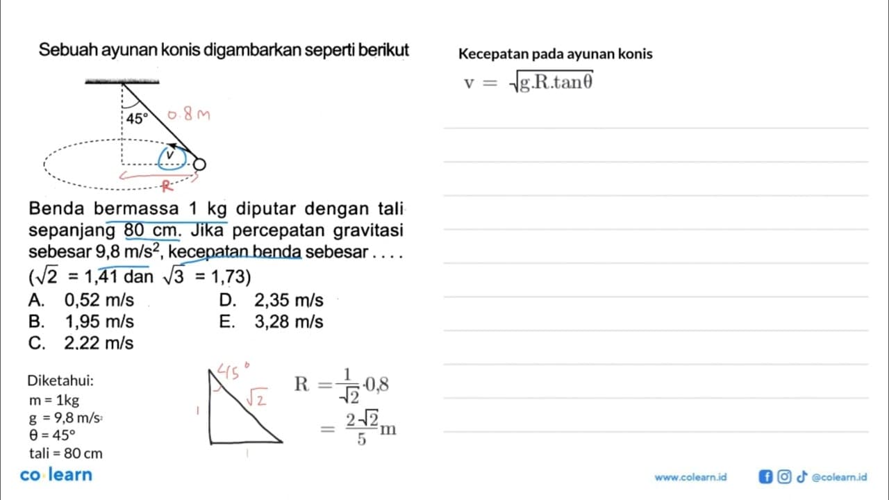 Sebuah ayunan konis digambarkan seperti berikut 45 v Benda