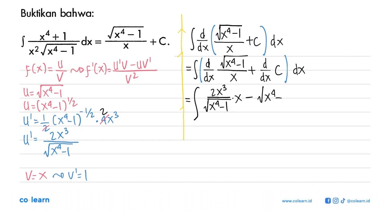 Buktikan bahwa:integral (x^4+1)/(x^2