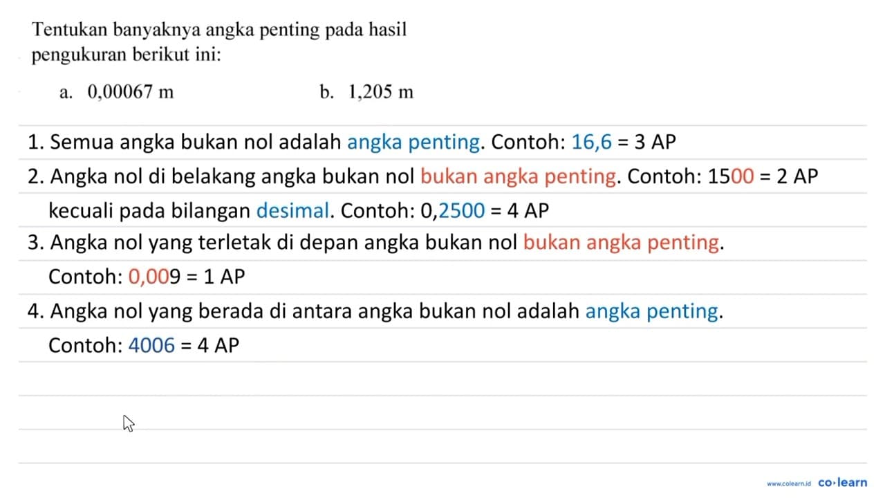 Tentukan banyaknya angka penting pada hasil pengukuran