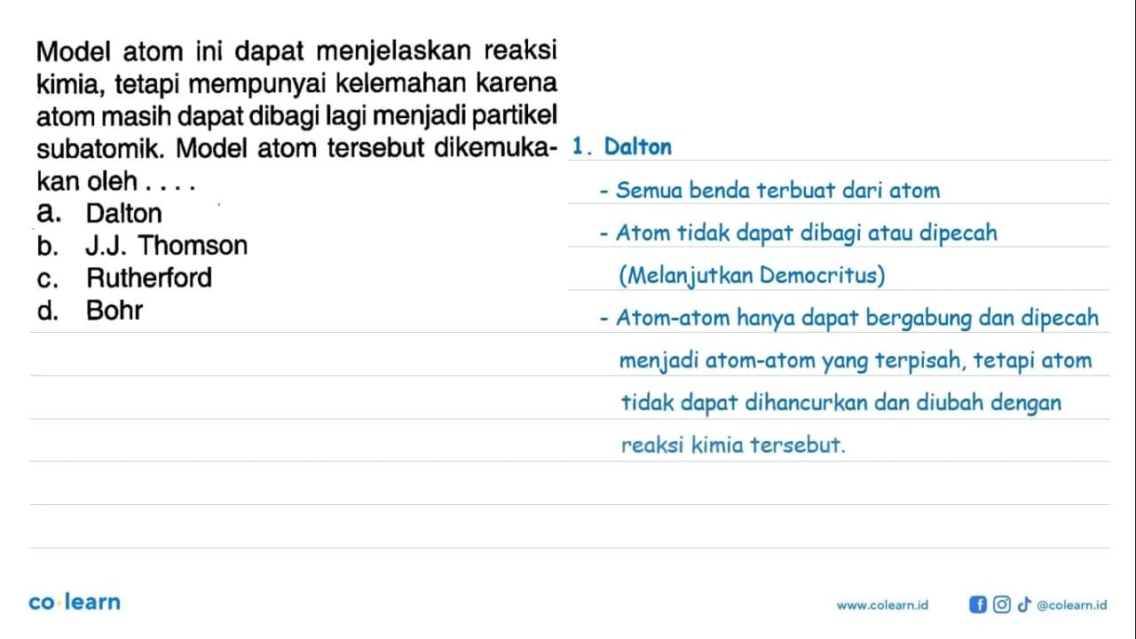 Model atom ini dapat menjelaskan reaksi kimia, tetapi