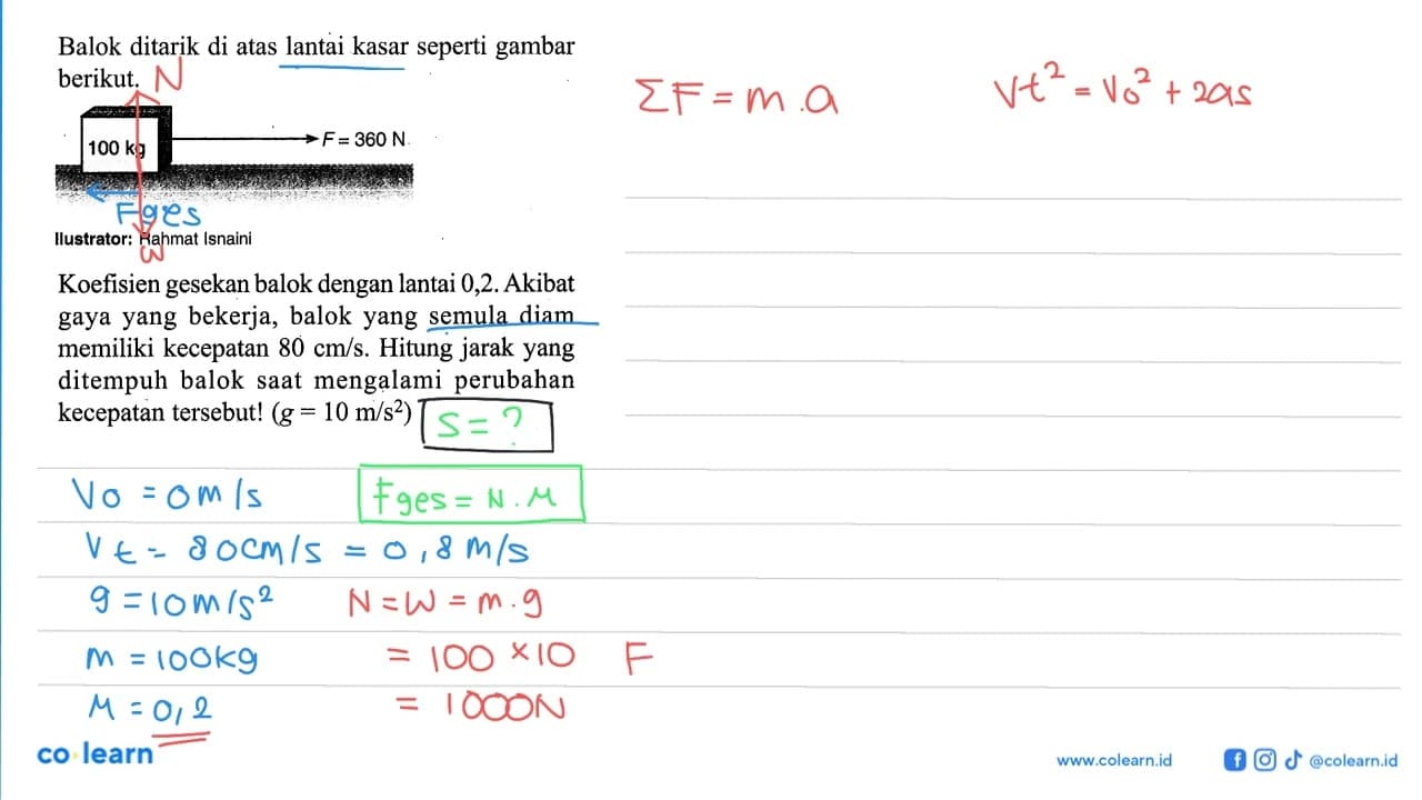 Balok ditarik di atas lantai kasar seperti gambar berikut.