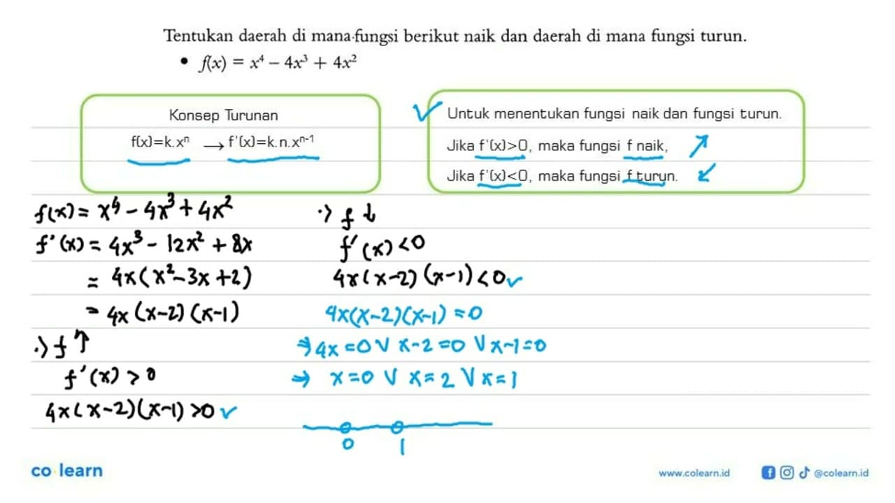 Tentukan daerah di mana.fungsi berikut naik dan daerah di