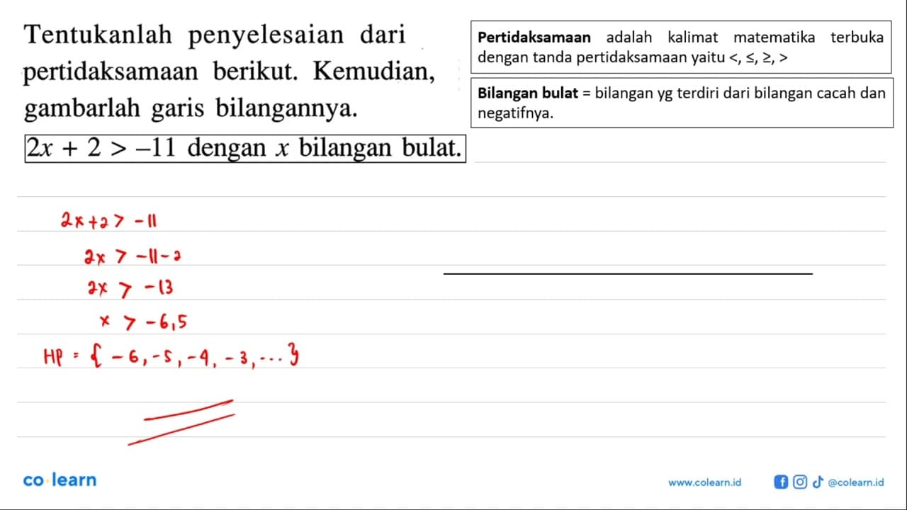 Tentukanlah penyelesaian dari pertidaksamaan berikut.