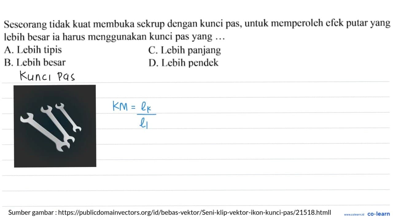 Seseorang tidak kuat membuka sekrup dengan kunci pas, untuk