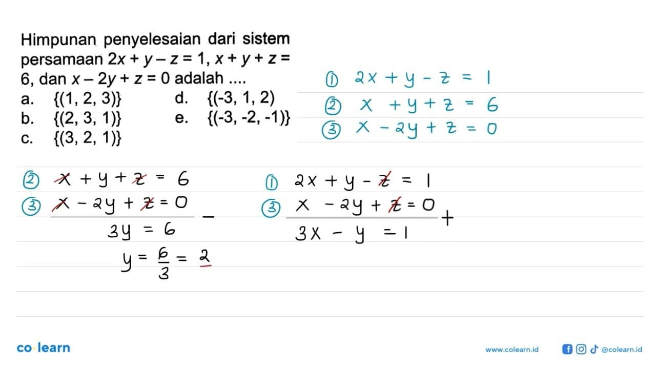 Himpunan penyelesaian dari sistem persamaan 2x+y-z=1,