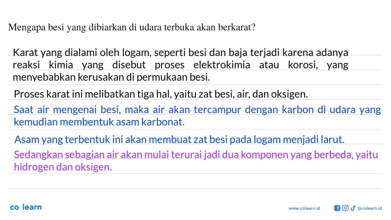 Mengapa besi yang dibiarkan di udara terbuka akan berkarat?