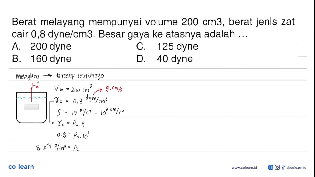 Berat melayang mempunyai volume 200 cm 3, berat jenis zat