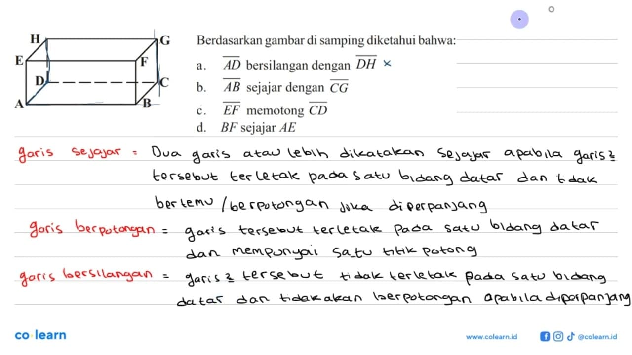 Berdasarkan gambar di samping diketahui bahwa:H G E F D C A