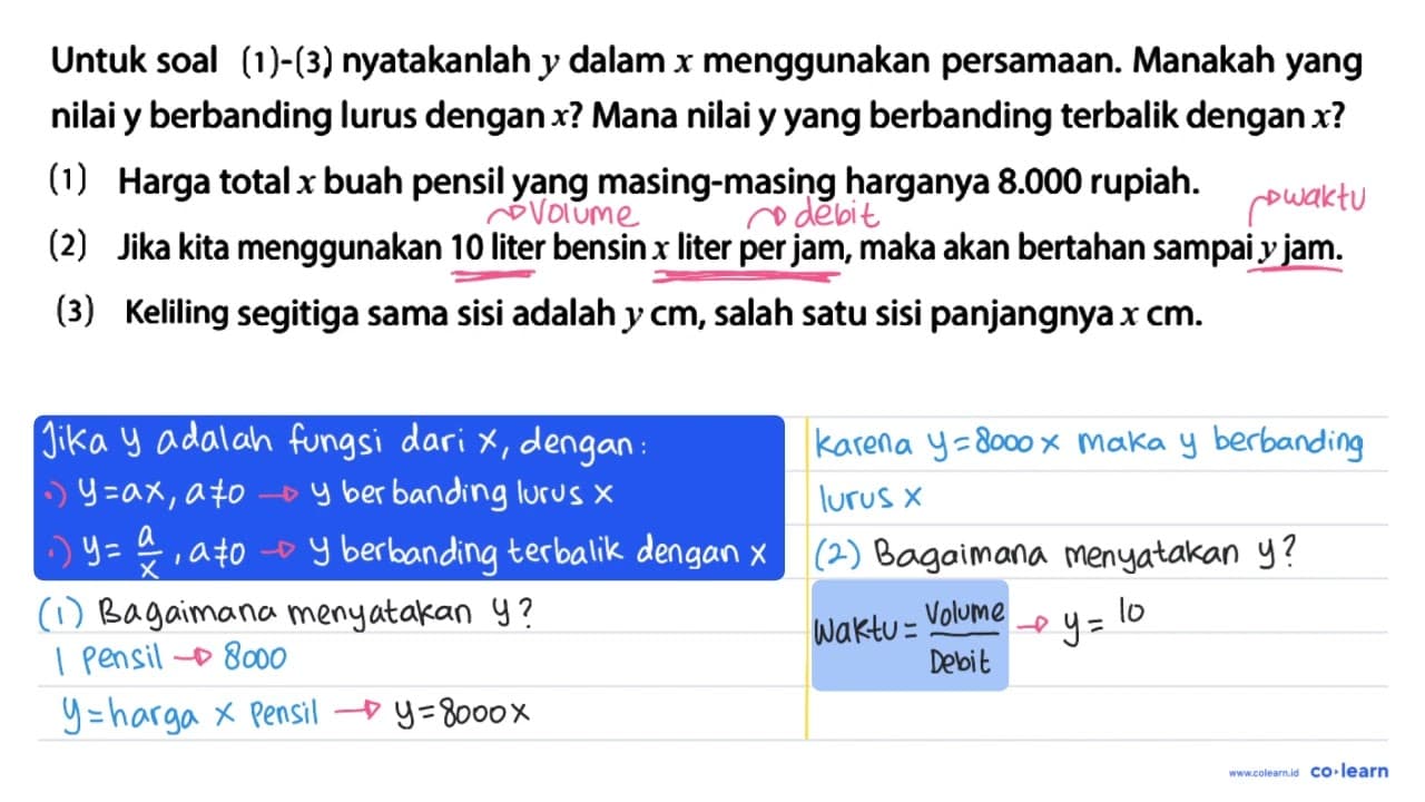 Untuk soal (1) - (3) nyatakanlah y dalam x menggunakan