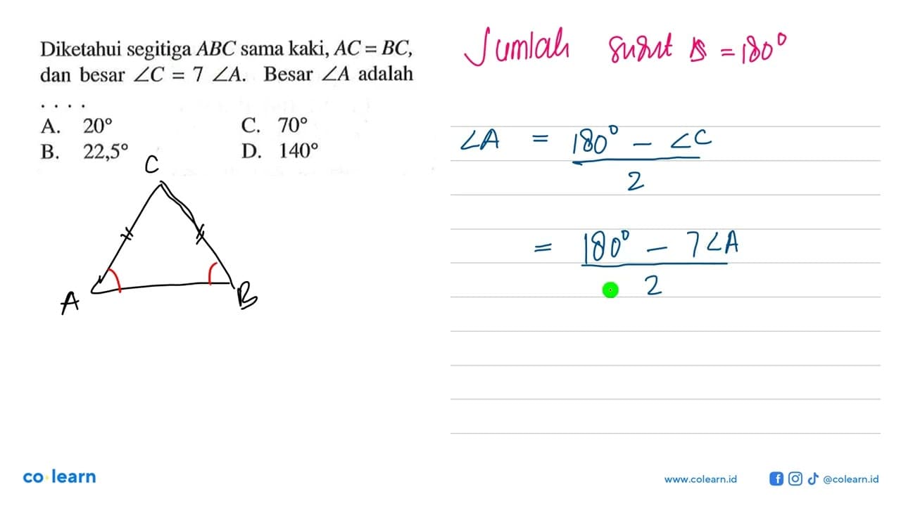 Diketahui segitiga ABC sama kaki, AC=BC, dan besar sudut