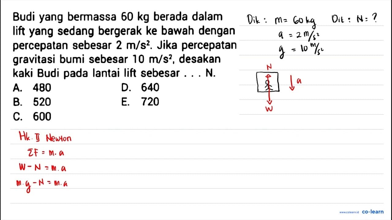 Budi yang bermassa 60 kg berada dalam lift yang sedang