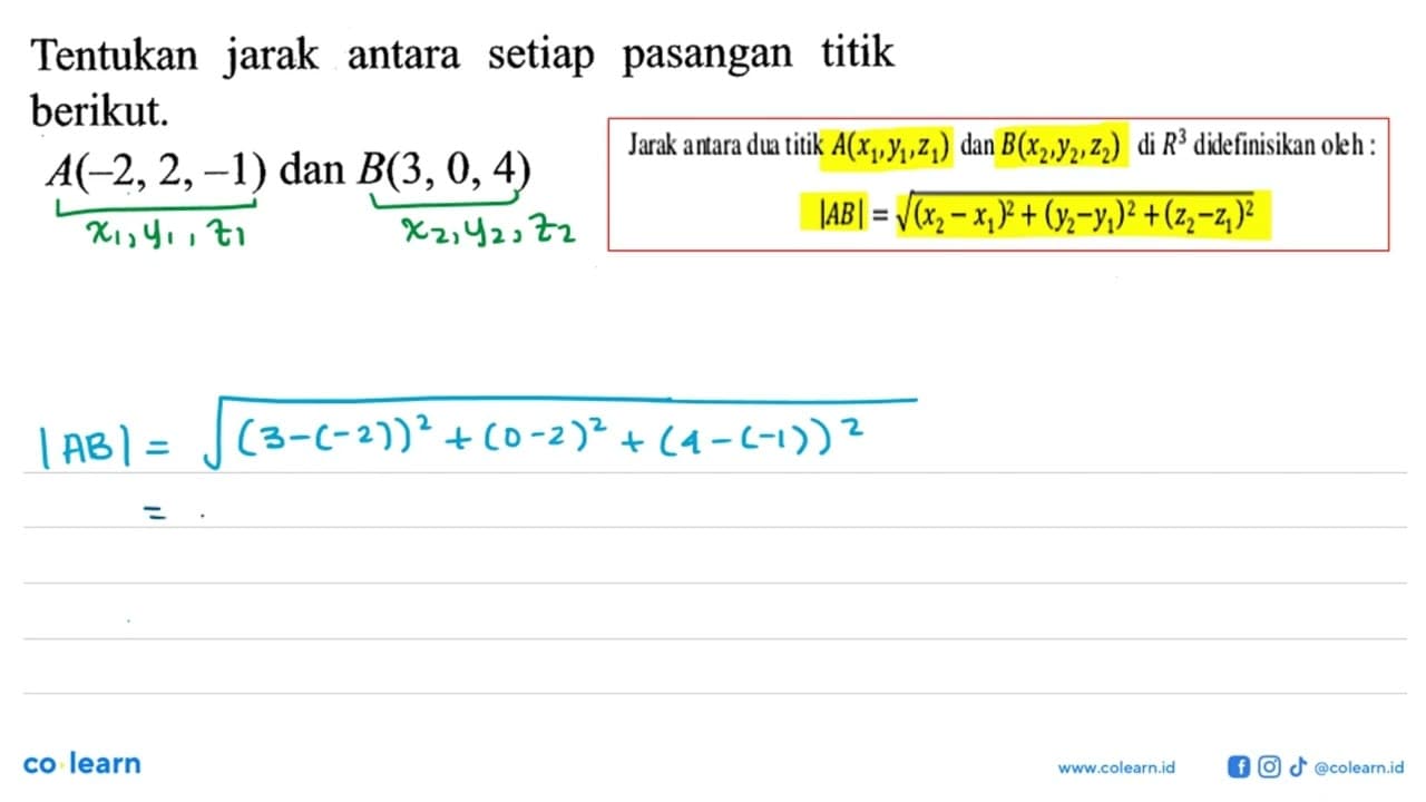 Tentukan jarak antara setiap pasangan titik berikut. A(-2,