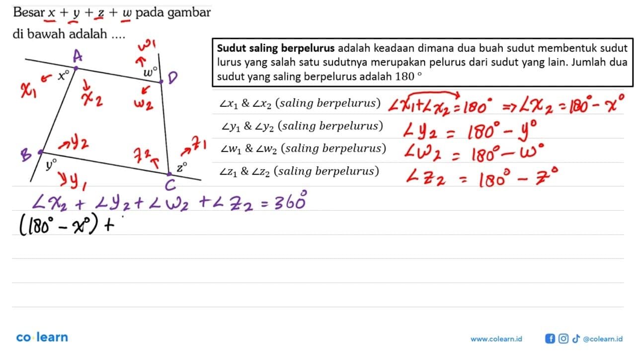 Besar x+y+z+w pada gambar di bawah adalah ....x w y z