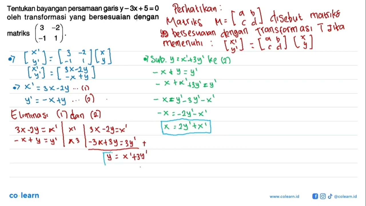 Tentukan bayangan persamaan garis y-3x+5=0 oleh