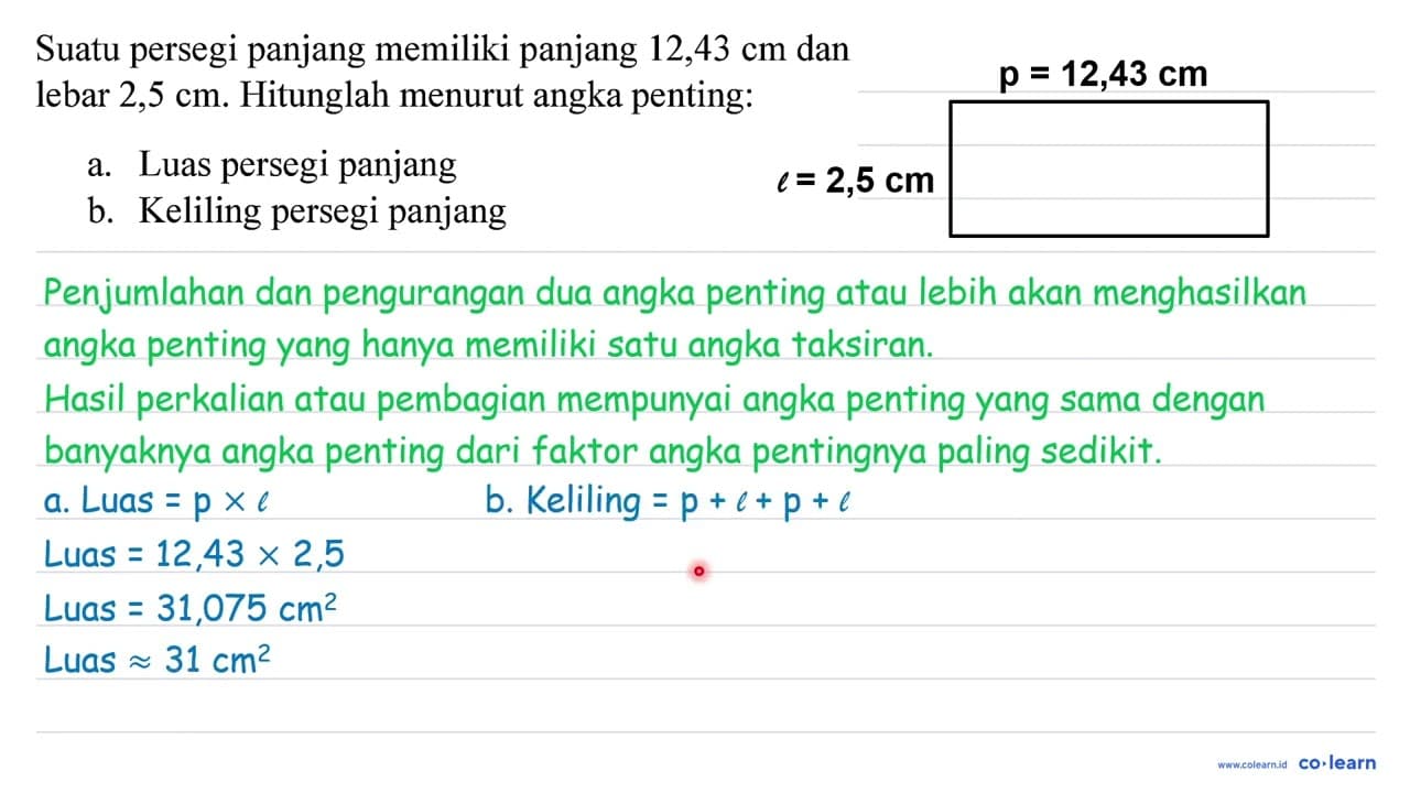 Suatu persegi panjang memiliki panjang 12,43 cm dan lebar