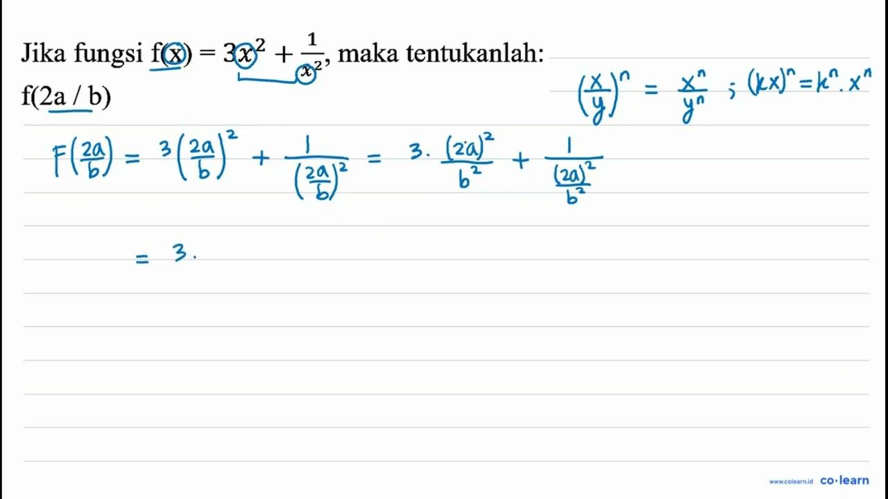 Jika fungsi f(x)=3 x^(2)+(1)/(x^(2)) , maka tentukanlah: