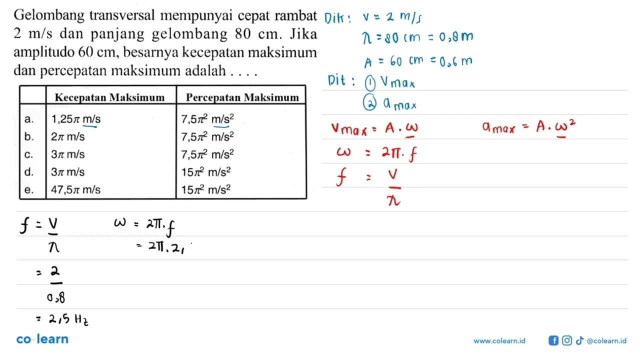 Gelombang transversal mempunyai cepat rambat 2 m/s dan