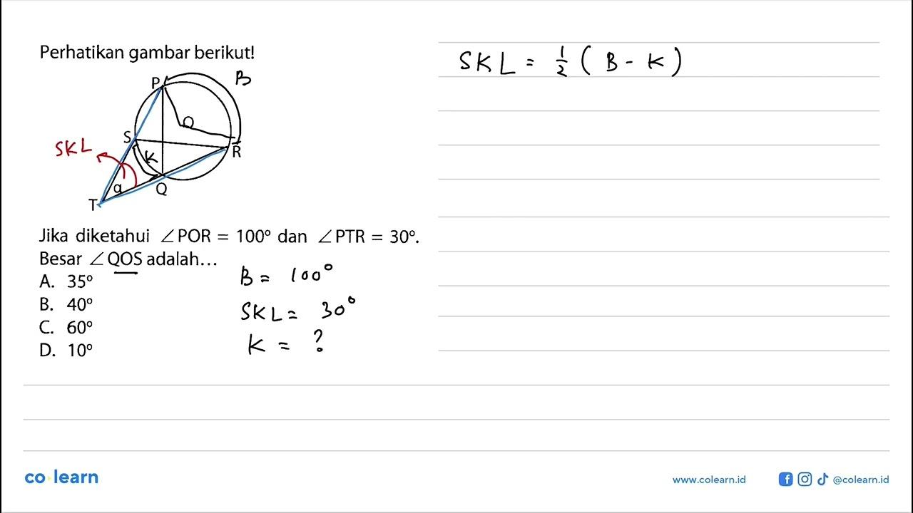 Perhatikan gambar berikut!Jika diketahui sudut POR = 100