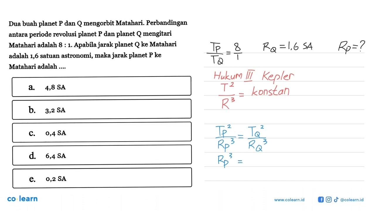 Dua buah planet kg dan Q mengorbit Matahari. Perbandingan