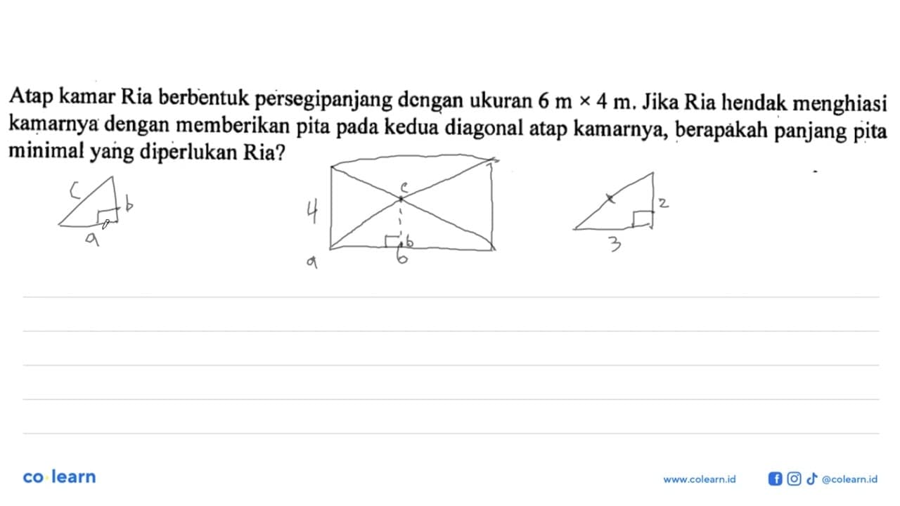 Atap kamar Ria berbentuk persegipanjang dengan ukuran 6 m x