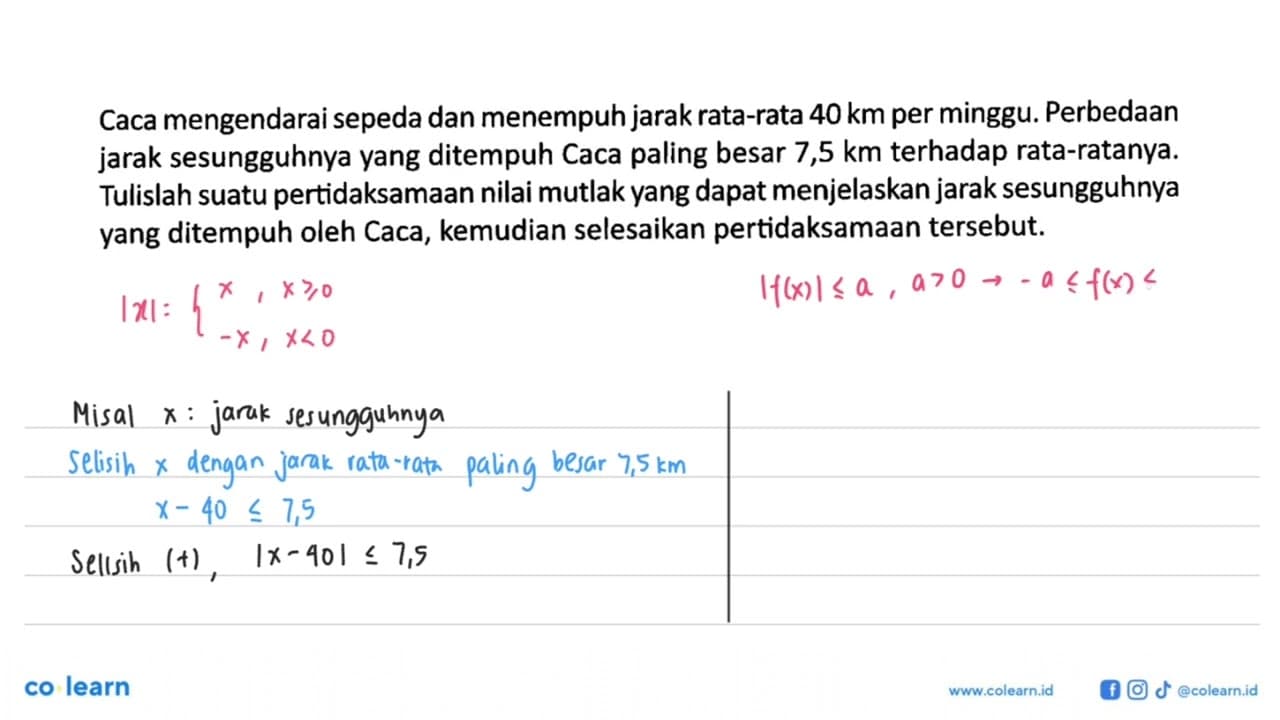 Caca mengendarai sepeda dan menempuh jarak rata-rata 40 km