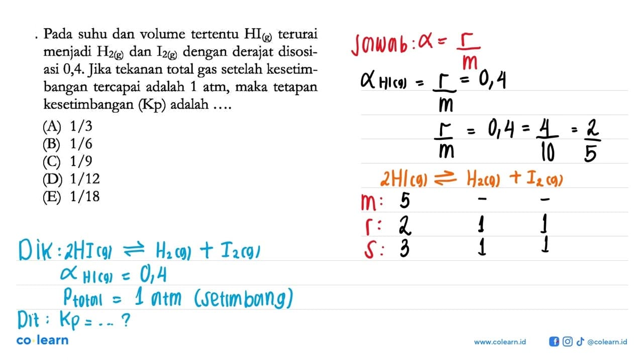 Pada suhu dan volume tertentu HI(g) terurai menjadi H2(g)