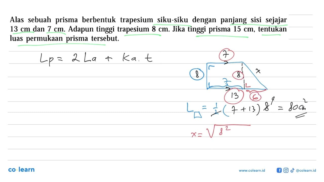 Alas sebuah prisma berbentuk trapesium siku-siku dengan