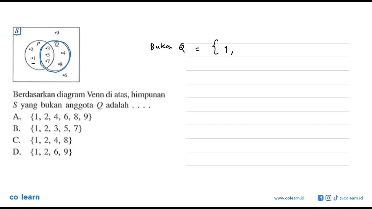 P Q -2 -3 -4 -1 -5 -7 -8 Berdasarkan diagram Venn di atas,