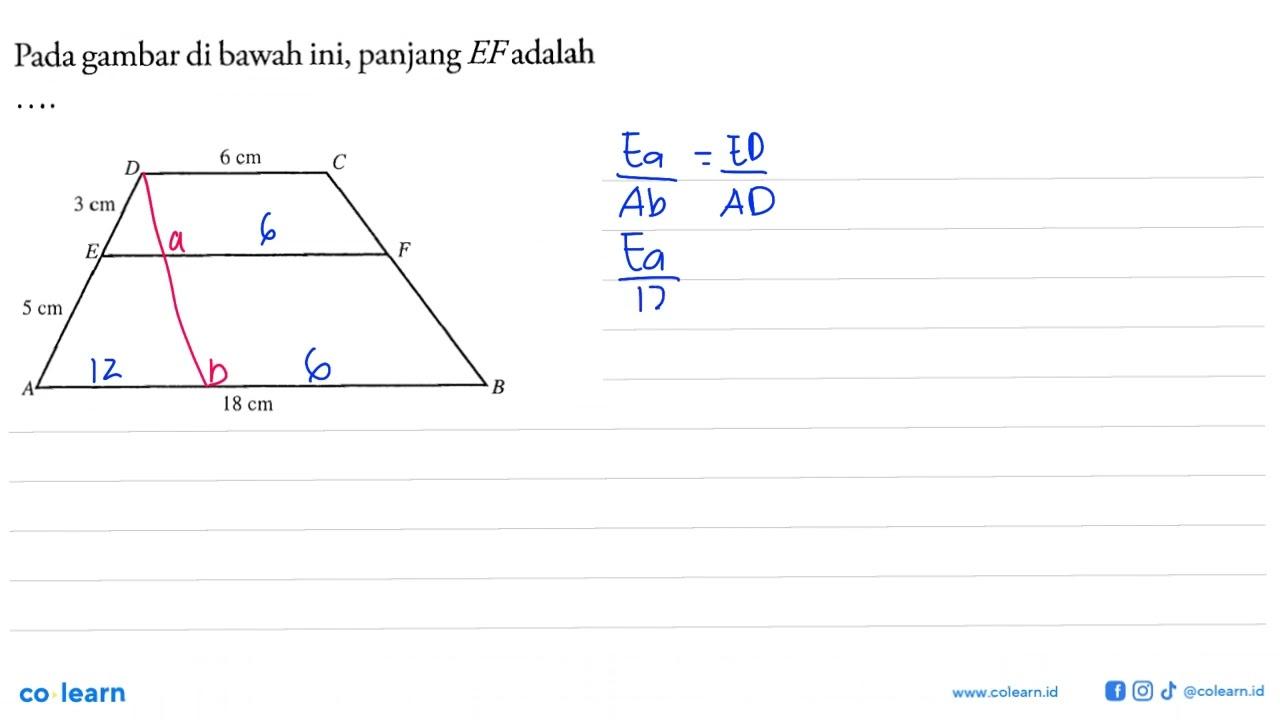 Pada gambar di bawah ini, panjang EF adalah … 6 cm 3 cm 5