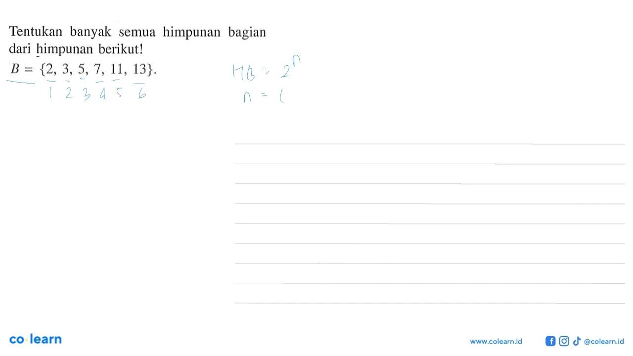 Tentukan banyak semua himpunan bagian dari himpunan