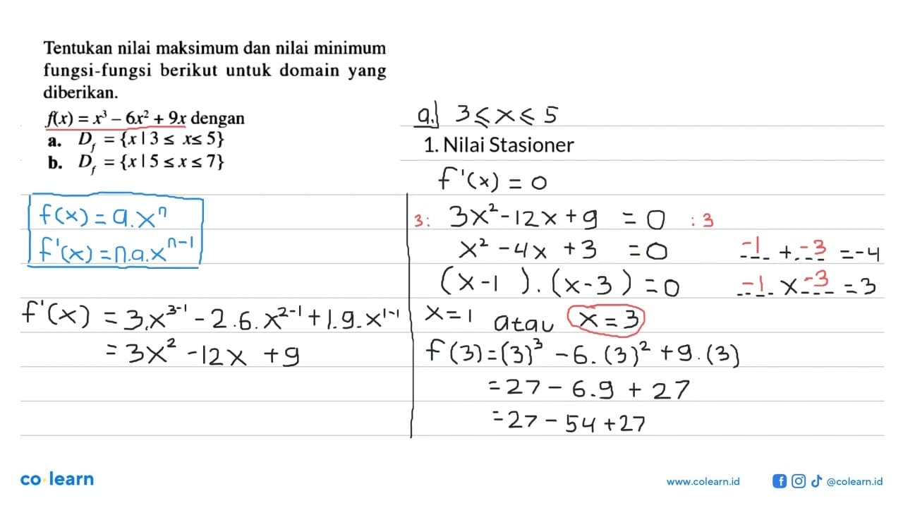 Tentukan nilai maksimum dan nilai minimum fungsi-fungsi