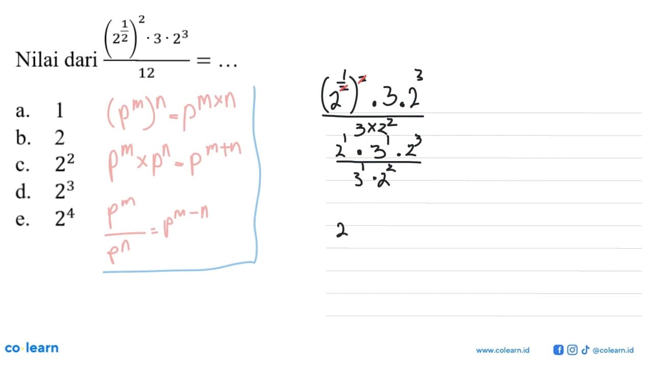 Nilai dari ((2 1/2)^2 / 3 / 2^3) / 12 = ...