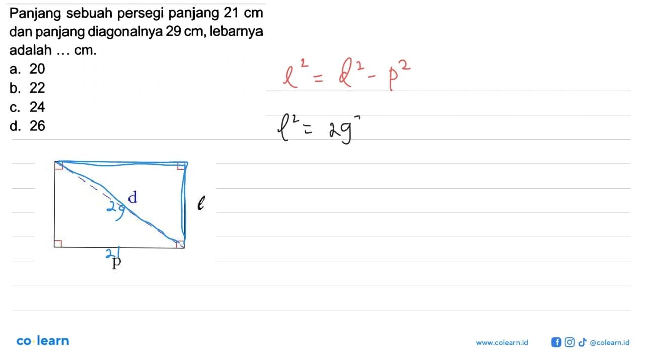 Panjang sebuah persegi panjang 21 cm dan panjang