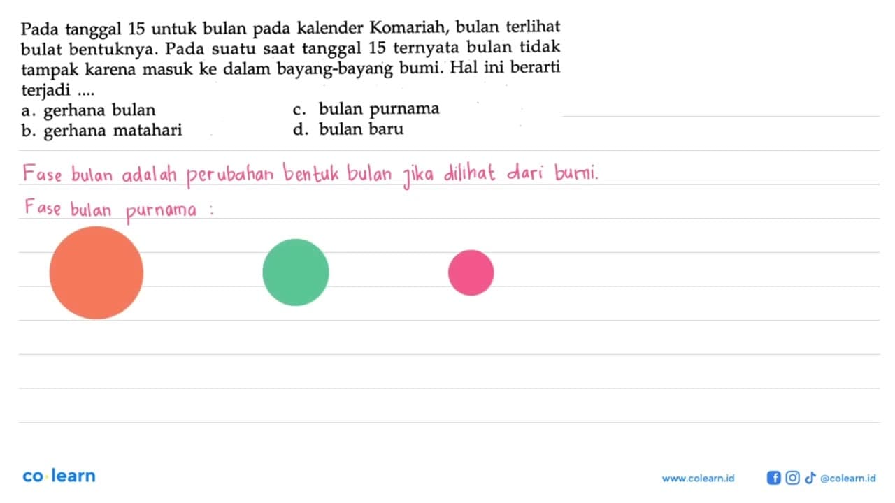 Pada tanggal 15 untuk bulan pada kalender Komariah, bulan