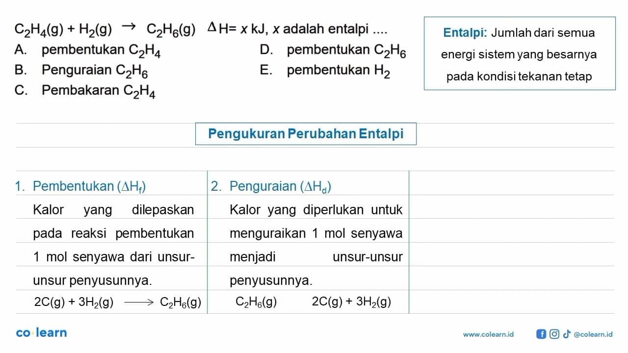 C2H4 (g) + H2 (g) - > C2H6 (g) delta H=x kJ, x adalah