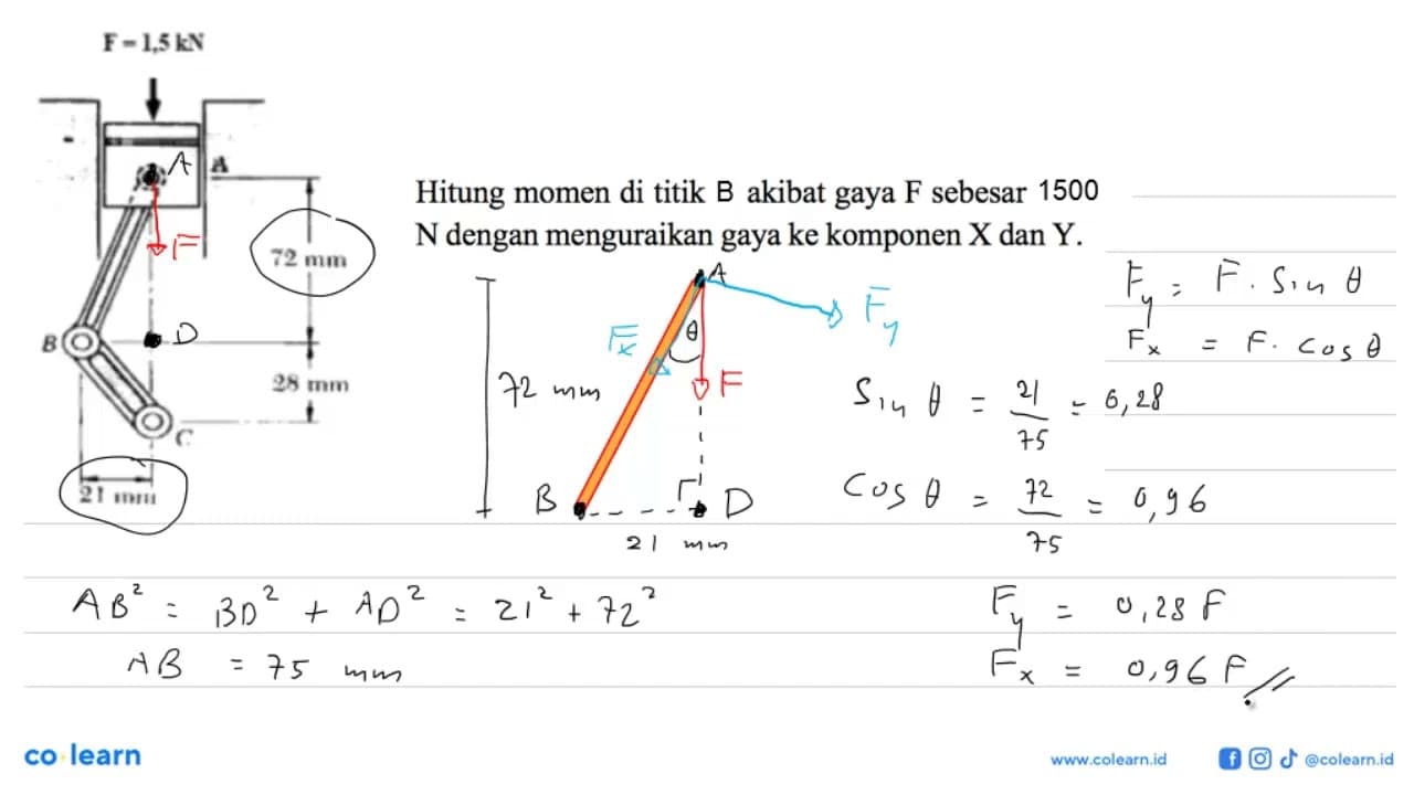 ADk Hitung momen di titik A akibat gaya F sebesar 500 N