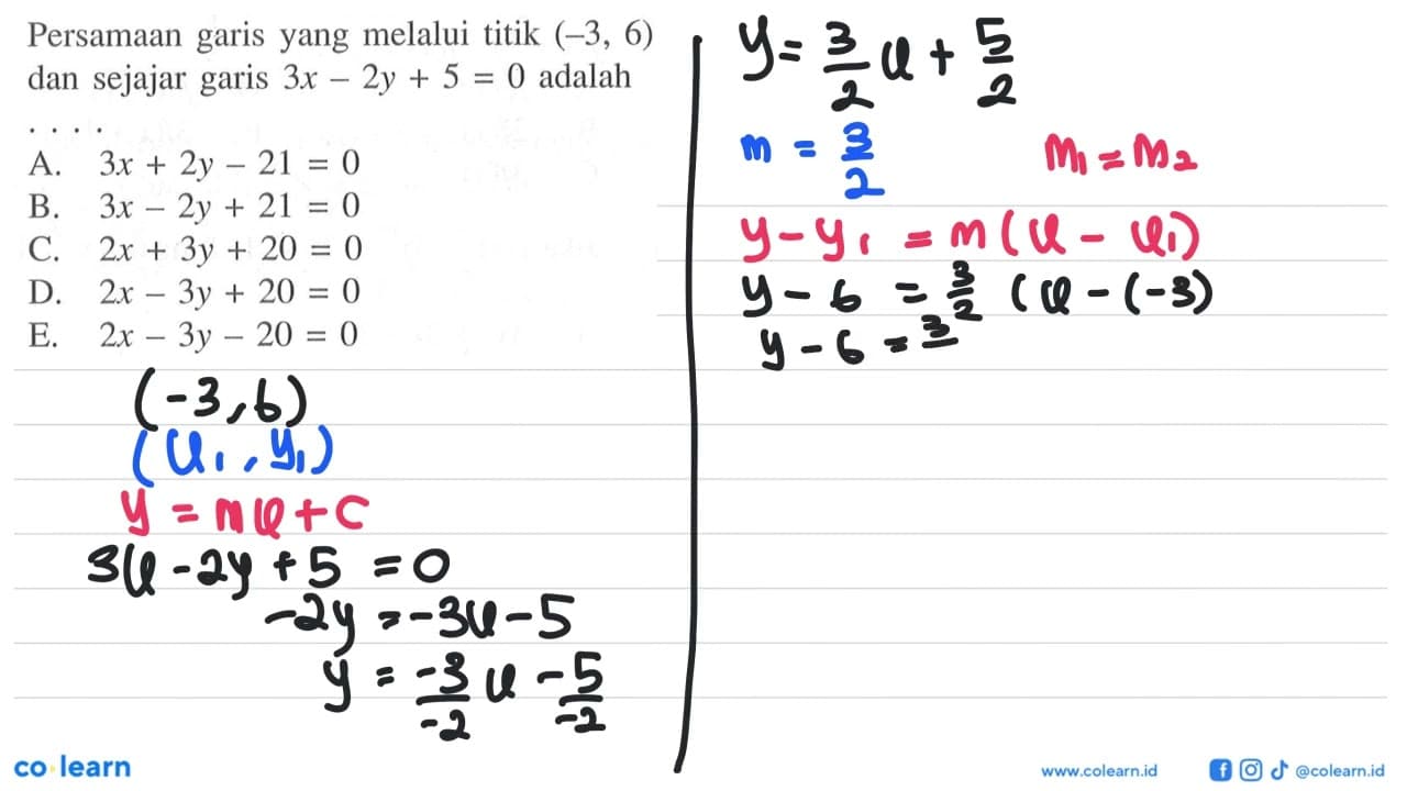 Persamaan garis yang melalui titik (-3, 6) dan sejajar