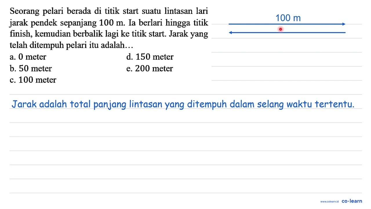 Seorang pelari berada di titik start suatu lintasan lari