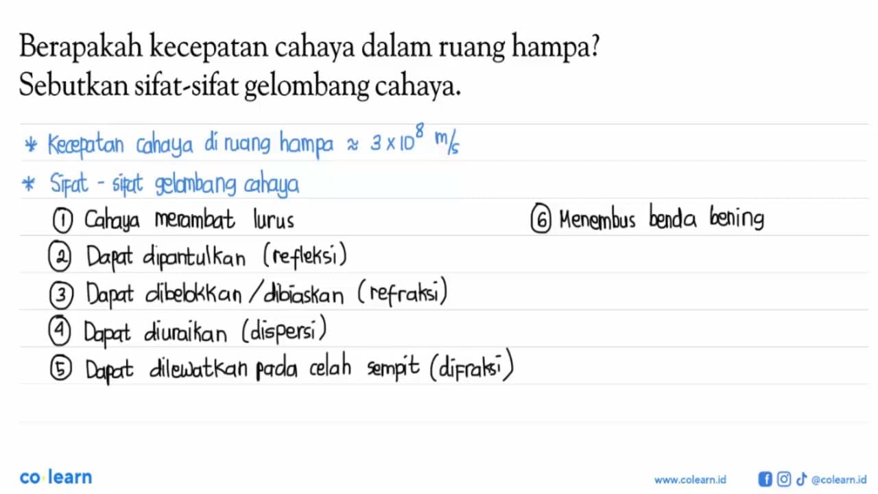 Berapakah kecepatan cahaya dalam ruang hampa? Sebutkan