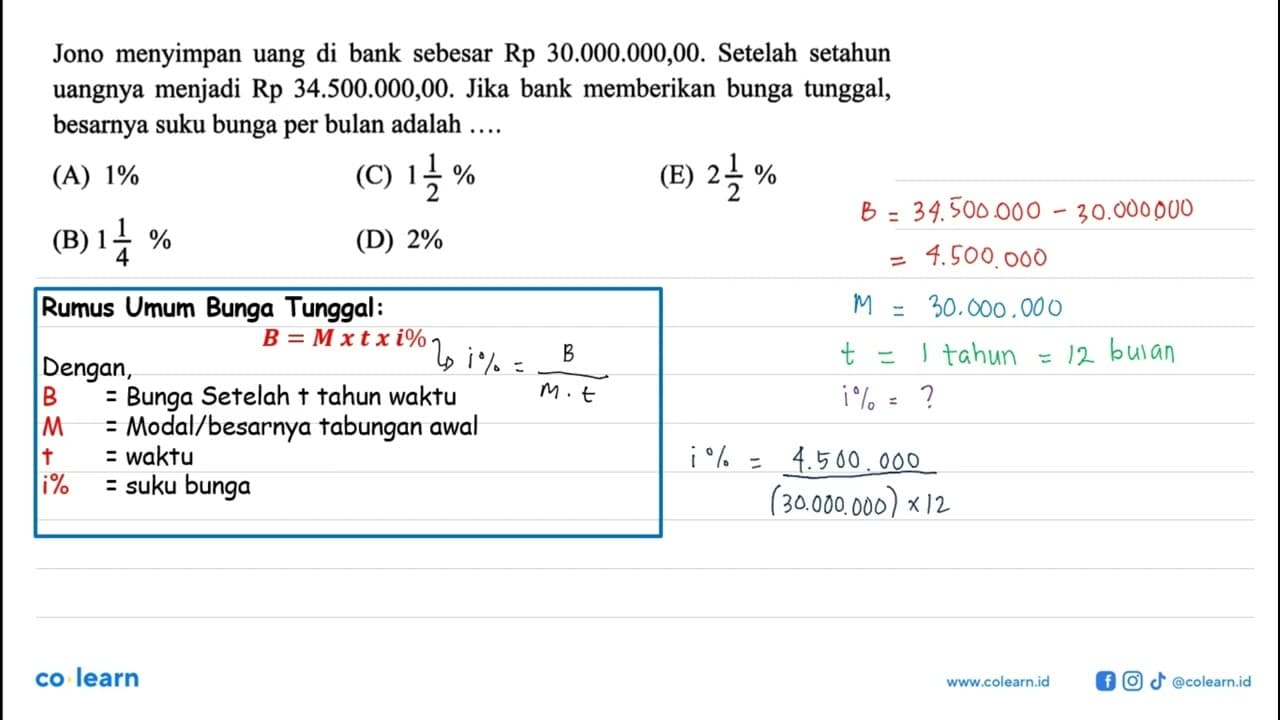 Jono menyimpan uang di bank sebesar Rp30.000.000,00.