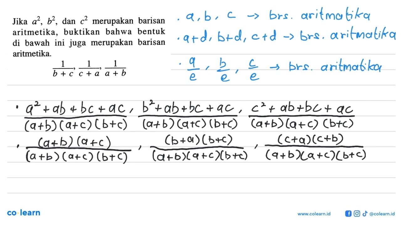 Jika a^2, b^2, dan c^2 merupakan barisan aritmetika,